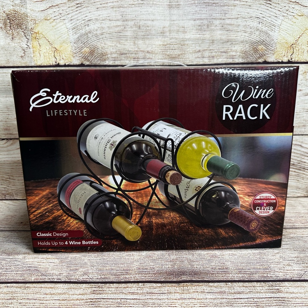 Eternal Lifestyle Countertop Wine Rack 4 Bottle Capacity NEW